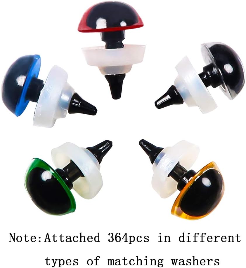 TOAOB 780 Pieces Safety Eyes 6 to 12mm Colorful Plastic Craft Eyes Doll Eyes And Noses Set including Washers for Soft Doll Making DIY Craft Plush Animal - Image 5