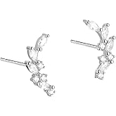 Rnivida 925 Sterling Silver Dainty Cz Climber Stud Earrings, Hypoallergenic Small Cubic Zirconia Ear Crawler Earring for Women