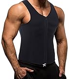 Eleady Neoprene Sauna Sweat Suits,Zipper Closure Tank top Shirt for Weight Lost,Waist Trainer Vest Slim Belt Workout Fitness (Black Sauna Tank Top Men, L)