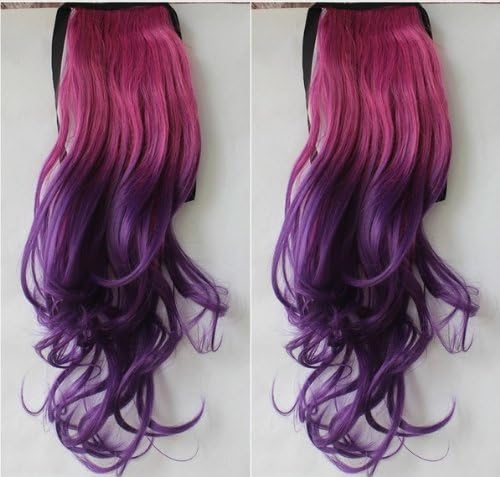 2013New Style 23inch Sexy Wave Ombre Clip Hair Ponytail Two Stone color (Rose Red to Purple)