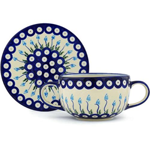 Click Here to See More Images Ceramika Bona H0754H Polish Pottery Ceramic Bouillon Cup with Saucer Hand Painted, 19-Ounce