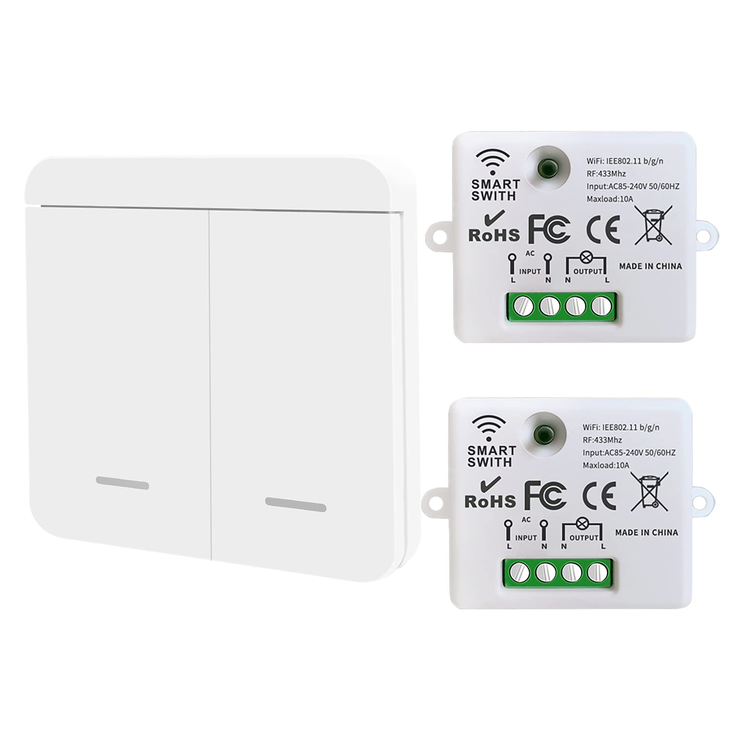 DieseRC Mini Wireless WiFi Switch, 2500W 10A RF Relay Remote Control 2 Recievers with 1 Wireless Wall Switch, Smart Control by Phone Via Tuya APP, Compatible with Alexa/Google Home