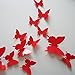 24pcs 3D Butterfly Removable Mural Stickers Wall Stickers Decal for Home and Room Decoration (Red-24pcs)