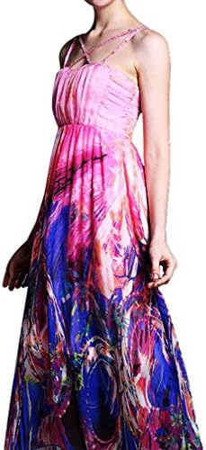 Silk Women's Sexy Summer Beach Strap Sleeveless Backless Long Maxi Dress Rose XL