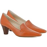 LEHOOR Women Orange Business Loafer Shoes Heeled Chunky Block Heel Pump Shoe Pointed Closed Toe Slip On Formal Office Work Suede Leather Oxford Shoes Ladies Comfort Professional Matte Orange 8.5 M US