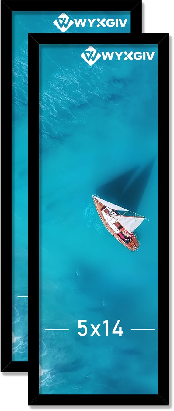 Photo 1 of Wyxgiv 5x14 Picture Frame Set of 2, Lightweight yet Durable Black Frame with High-clarity Plastic Display 5 x 14 Inch Photo Horizontally/Vertically (2 Packs|Black|5"x14")