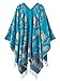Urban CoCo Women's Fashionable Retro Style Vintage Pattern Tassel Poncho Shawl Cape (Series1-blue)
