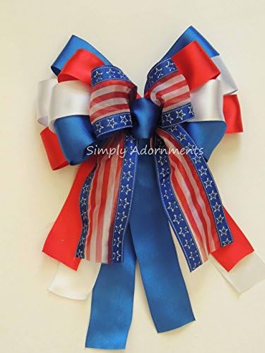 Red White Blue Gift Bow Patriotic Decor Gifts Bow Fourth of July Wreath Bow Independence Day Bow President Day door hanger Bow Veterans Day Military Bow