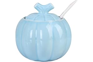 Sugar Bowl,Spice Containers,Solid Color Pumpkin Ceramic Sugar Pot with Lid, Solid Sugar Bowl with Spoon, Porcelain Spice Jar,
