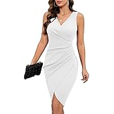 IHOT 2026 Women's Sexy V Neck Sleeveless Faux Wrap Ruched Sheath Bodycon Cocktail Party Work Dress