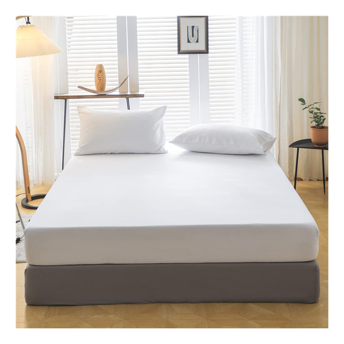 Fitted Bed Sheet Only 1000TC, Microfiber Percale Premium Quality Mattress Cover Protector, Wrinkle & Stain Resistant Bedding, Luxury, Breathable Fabric, Soft Like Silk Satin (White, King)