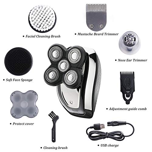 Electric Razor for Men Electric Shaver Razor Men's Waterproof 5 in1 Bald Hair Trimmer Cordless Grooming Kit Five-Headed Beard Trimmer USB Rechargeable - Thumbnail 3