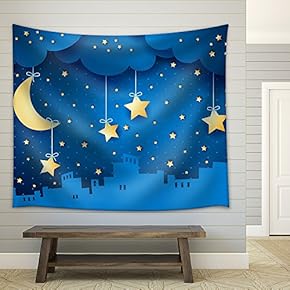 Surreal Background with Moon and Skyline. - Fabric Wall Tapestry Home Decor - 51x60 inches