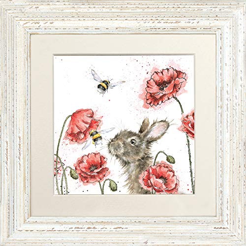 Wrendale Designs "Let It Bee" Bee & Poppies Framed Picture in Various Frame Colours (Distressed White) — image 1