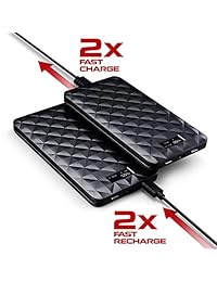 Cargador portátil ultrafino QC 3.0 con cables incorporados, 10000 mAh, compatible con iPhone, Samsung Galaxy y más, negro