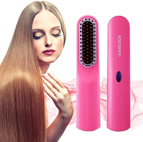 Straightening Brush, Cordless USB Rechargeable Travel Ceramic Brush Hair Straightener for All Hair Types โ Straightener Brushes With LCD Displayfor Frizz Free Hair