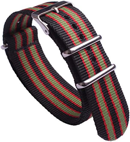 Watch Bands Replacement NATO Nylon Watch Straps with Stainless Steel Buckle Black Green and Red Wristband Width 18mm 20mm 22mm 24mm