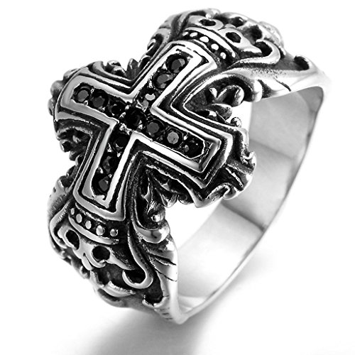 Stainless Steel Ring for Men, Cross Ring Gothic Black Band 1520MM Size 11 Epinki