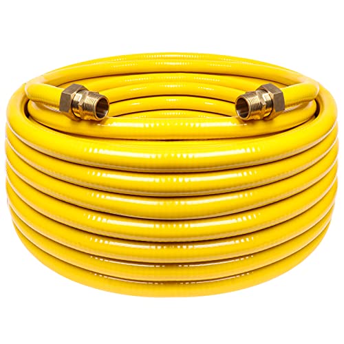 Grehitk CSST Flexible Gasleitung, 30,5 m, 1,9 cm (3/4 Zoll), Wellrohr-Set, Erdgasleitung, Propanrohr, Umrüstsatz, Grillschlauch mit 2 männlichen Adapter-Armatur