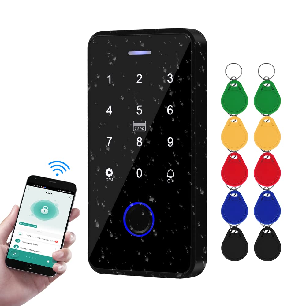 FUSYTULY NFC Bluetooth Tuya Access Control Keypad IP68 Waterproof RFID Access Controller 13.56MHz Biometrics Fingerprint Touch Keyboard System + 10pcs Keyfobs