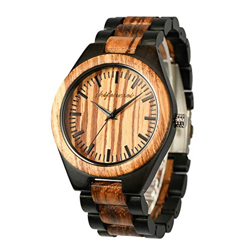 Wood Watch, shifenmei S5533 Natural Handmade Wooden Watches Analog Miyota 2035 Quartz Movement Wood Strap Wood Watches for Men with Gift Box (Zebra Wood)