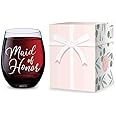 GSM Brands Stemless Wine Glass for Maid of Honor Gifts - Made of Unbreakable Tritan Plastic and Dishwasher Safe - 16 ounces