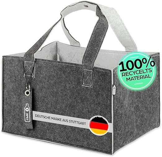 TANNDESIGN - Shopping Basket & Firewood Basket Made from Recycled Plastic Bottles (Felt Bag) - Wooden Basket for Firewood & Firewood - Shopper Shopping Basket for Shopping & Everyday Use - Carry Bag