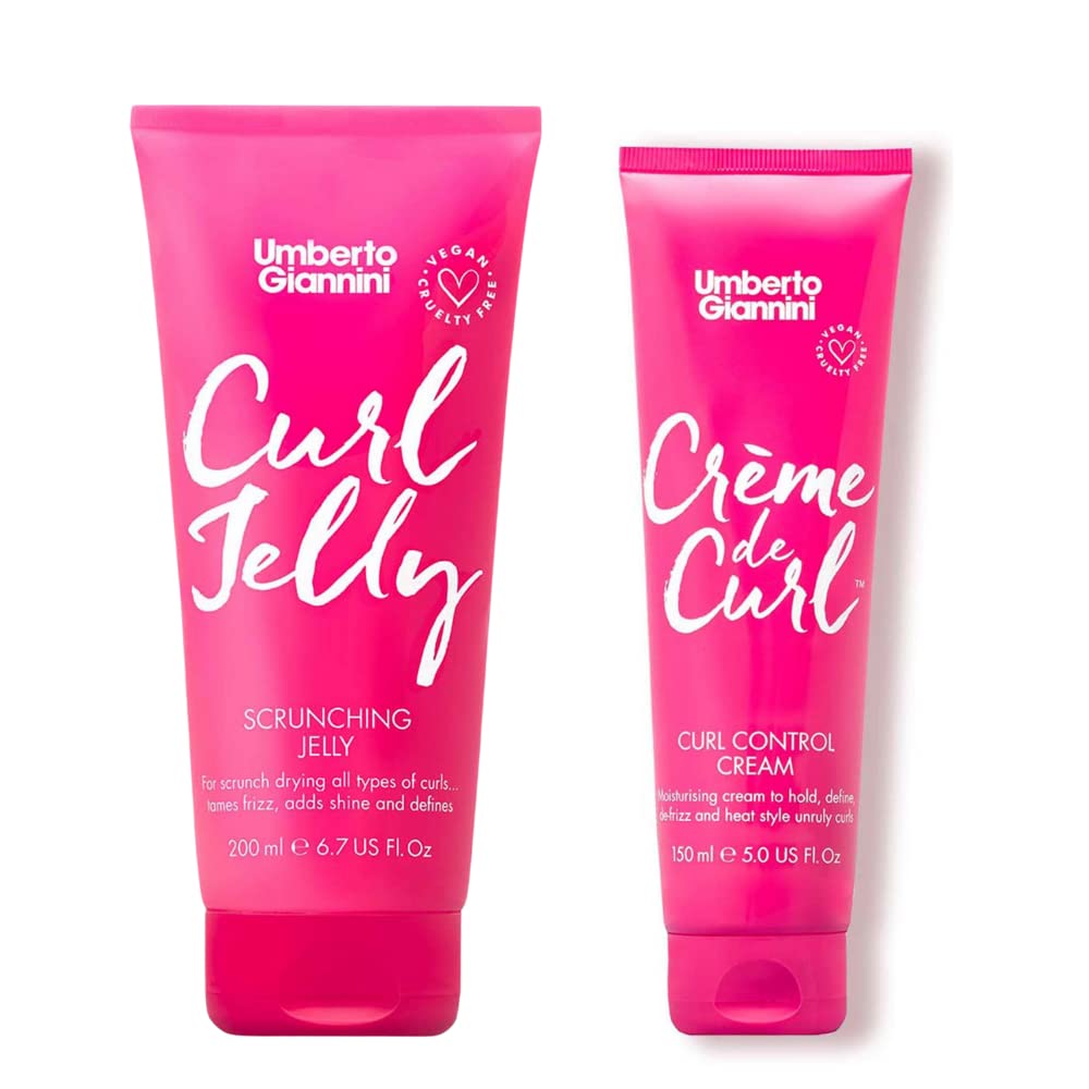 Umberto Giannini Curl Jelly Scrunching Jelly & Creme De Curl Control Cream Duo for Curly or Wavy Hair, Vegan & Cruelty Free, 2 Pack — image 1