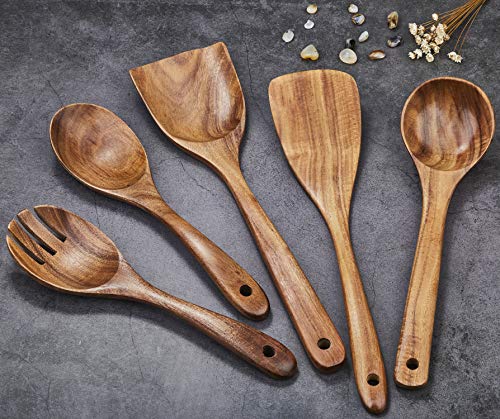 image for Beauty Kate Wooden Kitchen Utensil Set 5 Cooking Utensils Spatula Spoo