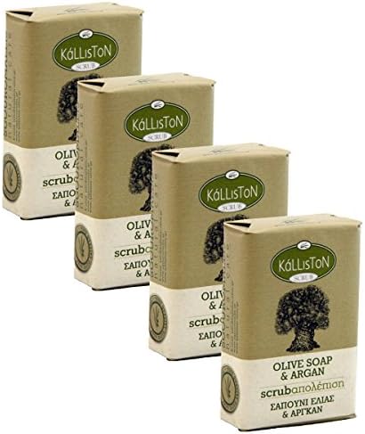 Olive Soap Scrub with Argon Oil, Sensitive and Dry Skin, Made in Ancient Crete, Greece, Pack of 4