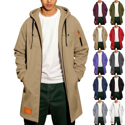 Long Cargo Hoodies for Men UK Mens Full Zipper Hooded Sweatshirts Long Sleeves Tactical Pullover Tops with Multi Pockets & Drawstring Casual Comfort soft Jackets Winter Fitness Work Hoody Sportswear