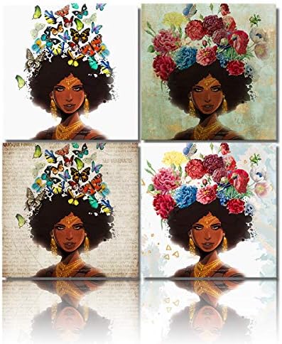 Abstract Pop Black Art African American Wall Art Afro Woman Painting on Canvas Print Wall Picture for Living Room Bedroom Wall Decor,12x12inx4