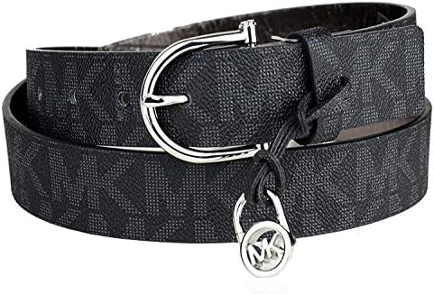 Michael Kors MK LOGO Belt Black Silver Buckle Size Medium