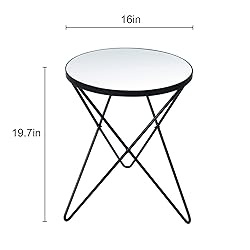 HLR Modern Round Side Table, End Table with Marble