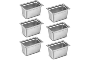 Aplancee 1/4 Hotel Pans 6 Inch Deep Stainless Steel Food Pan - Anti-Jam 6 Pack Steam Table Pan Set for Catering, Buffet Use, Kitchen Prep