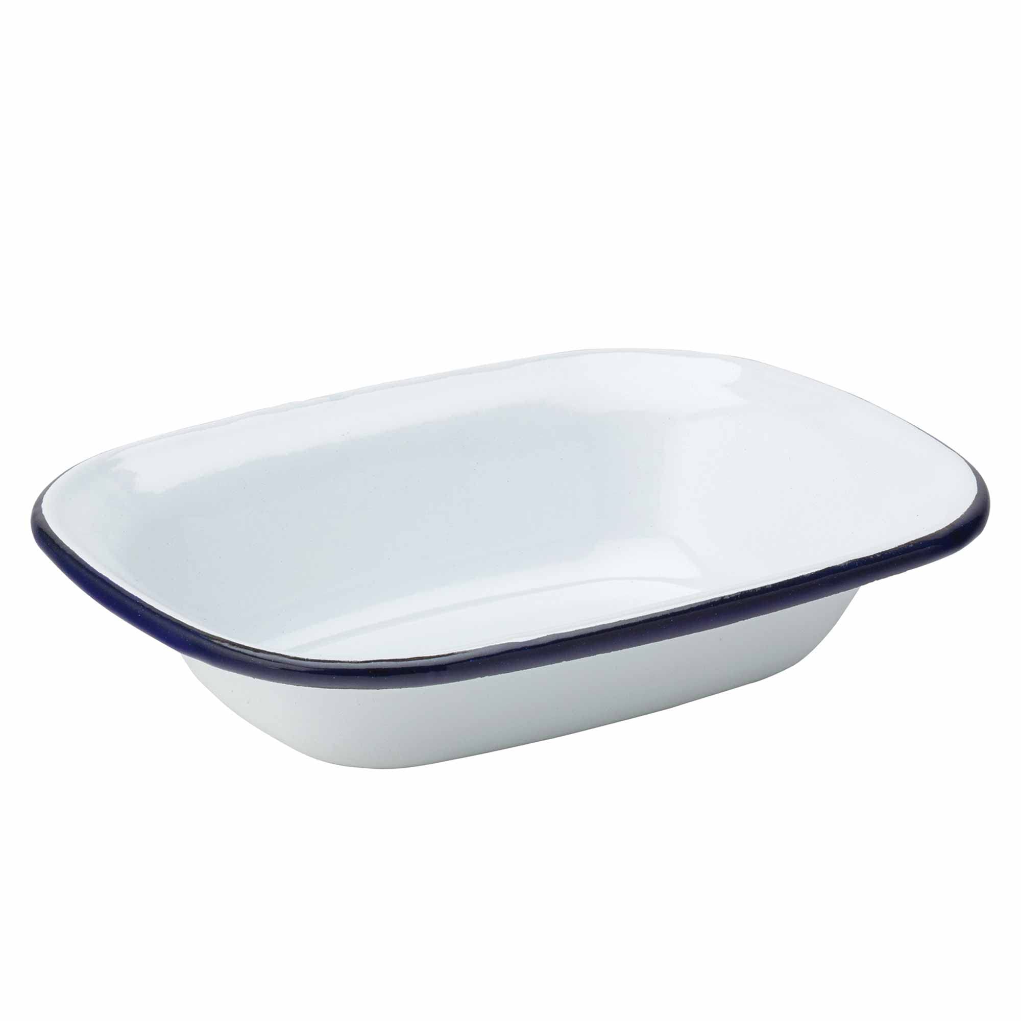 Utopia Eagle Enamel Pie Dish 7.8" /20cm - Set of 6 - White Oblong Cookware with Blue Edge