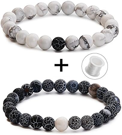 Funlife Home Couples His and Hers Bracelets 8mm Beads Matching Distance Bracelet(2 pcs)
