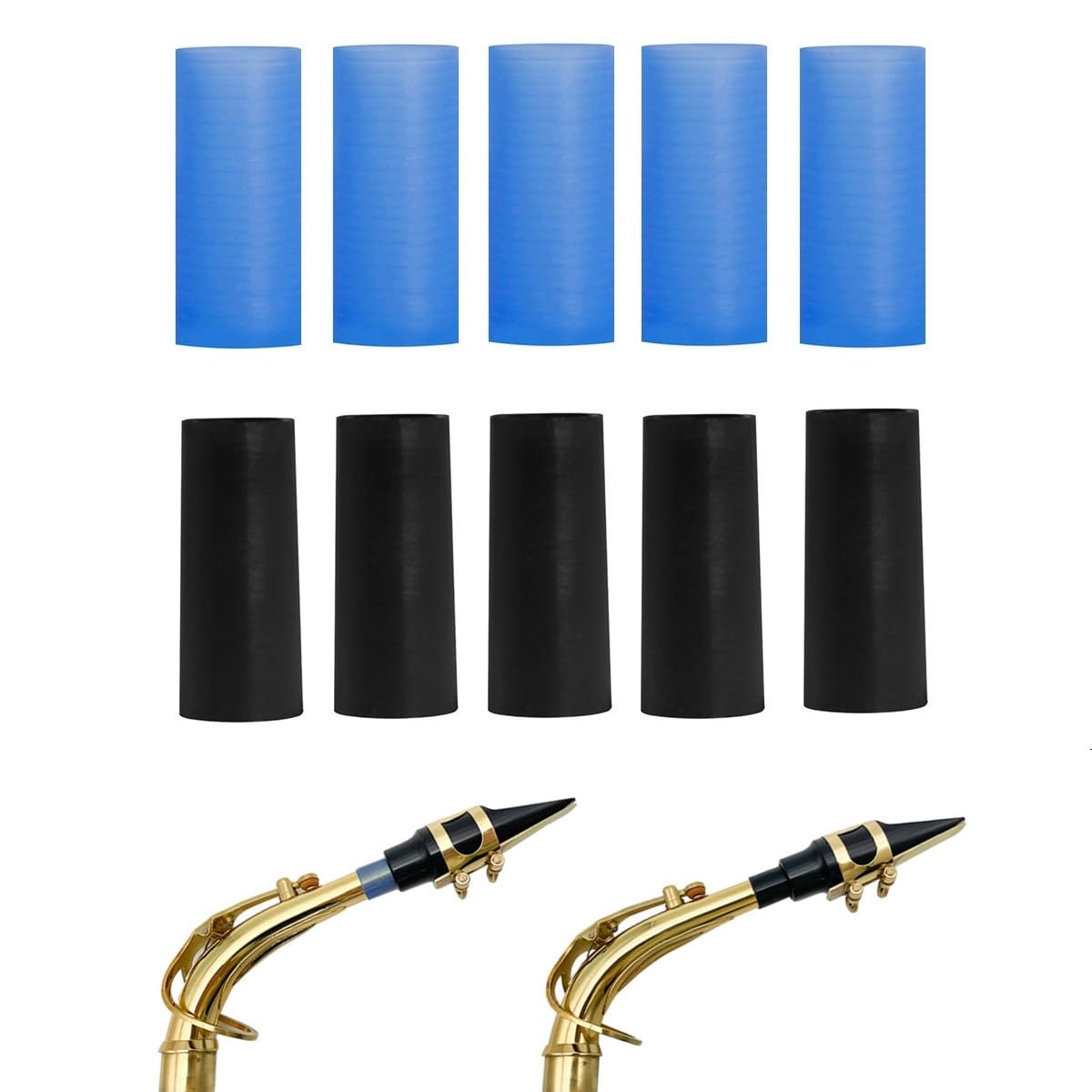 MuzcYM 10pcs Saxophone Neck Silicone Tube Silicone Material Blue & Black Alto Saxophone Neck Cork, Good Sealing Long-term Use Saxophone Neck Joint Cork Protective Cover Replacement Parts Tricolor