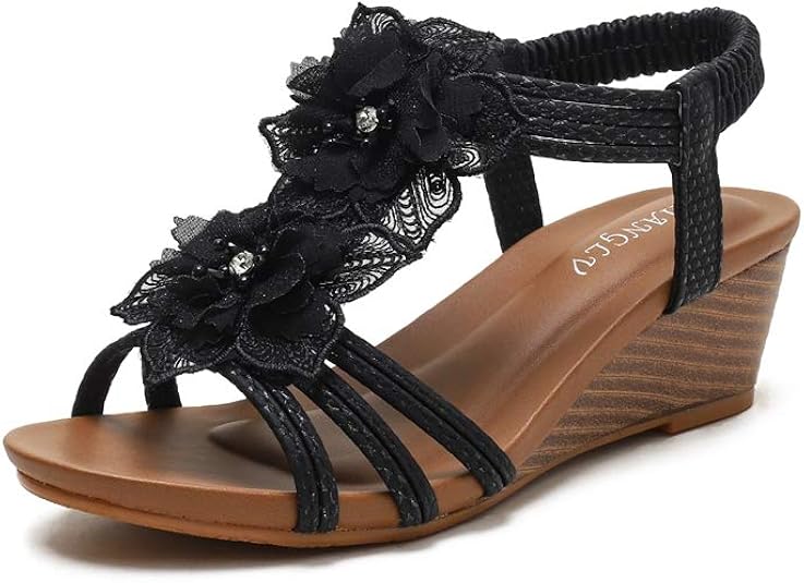 Amazon.com | GCOCO Women's Bohemia Flower Wedge Platform Sandals Open Toe T-Strap Slingback 