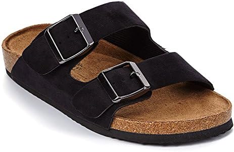 Orly Shoes Women's Two Buckle Strap Vegan Suede Footbed Slide Sandal