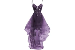 MINRENFUN Lace Applique Homecoming Dresses for Teens 2024 High Low Spaghetti Straps Tulle Short Prom Dress Glitter Quinceanera Dress