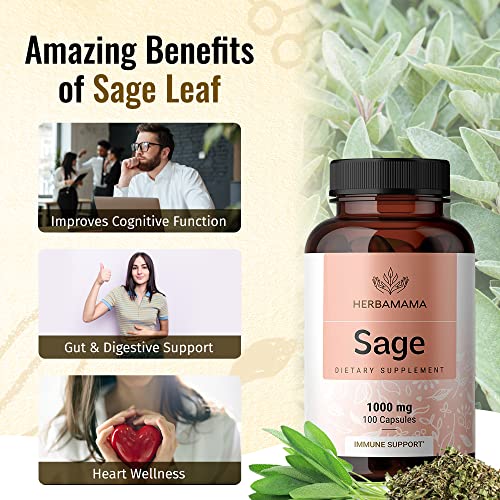 HERBAMAMA Sage Capsules 1000mg, 100 Capsules Organic Salvia