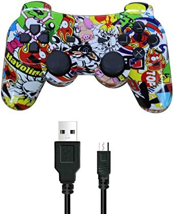 Crifeir Water Transfer Printing Wireless Controller for Playstation 3,Includes a Charging Cable(Street flame)