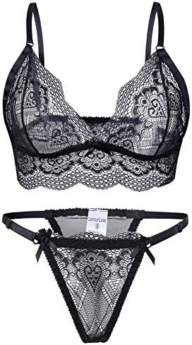 LamourLove Sexy Lingerie for Women for Sex lace bra set Babydoll Sleepwear Strap Bustier Underwear Suit(black S)