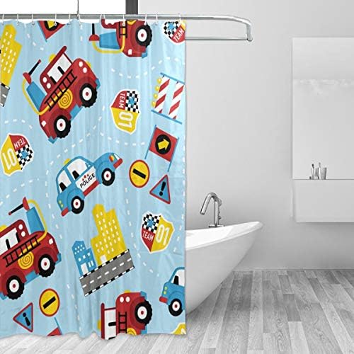 JERECY Vintage Retro Cartoon Monster Trucks Pattern Shower Curtain Waterproof Polyester Fabric 60 x 72 Inches Mildew Resistant for Home Bathroom Decorative with 12 Hooks