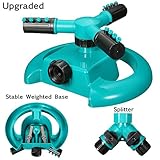 Sprinkler (Newly Upgraded) Pathonor Lawn Sprinklers Yard Sprinklers Water Sprinkler System Weighted Base with 2 Ways Hose Splitters Adjustable Garden Sprinkler for Kids