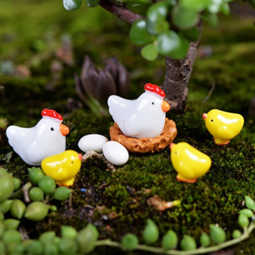 EMiEN 16 Pieces Hens Chickens Family Miniature Ornament Kits Set for DIY Fairy Garden Dollhouse Decoration,Hens,Henhouse,Chickens,Eggs Miniature Ornament for Fairy Garden Plant Dcor