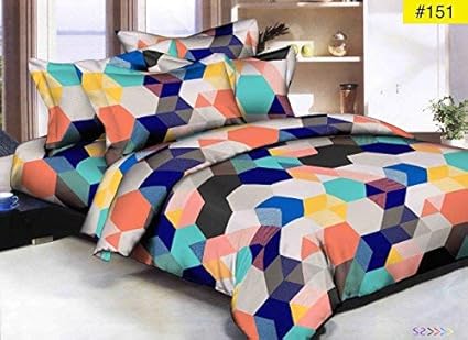 Fresh From Loom Glace Cotton Comforter with 1 Double Bedsheet and 2 Pillow Cover (Multicolour)