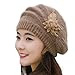 AutumnFall Fashion Womens Flower Knit Crochet Beanie Hat Winter Warm Cap Beret (Khaki)