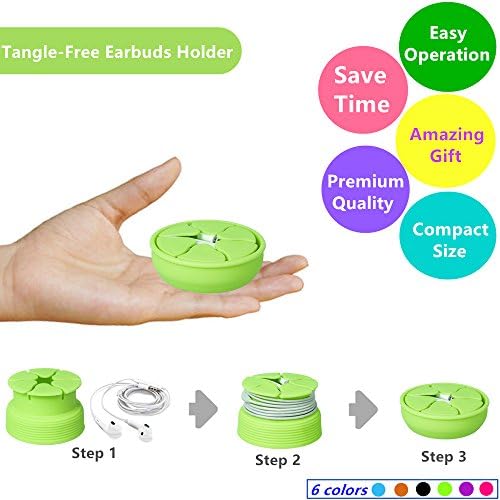 Tangle-Free Earbuds Holder Storage Case Portable Silicone Headphone Earphone Cable Compact Storage Cord Wrap Winder Headphones Keeper System Organizer (Green)
